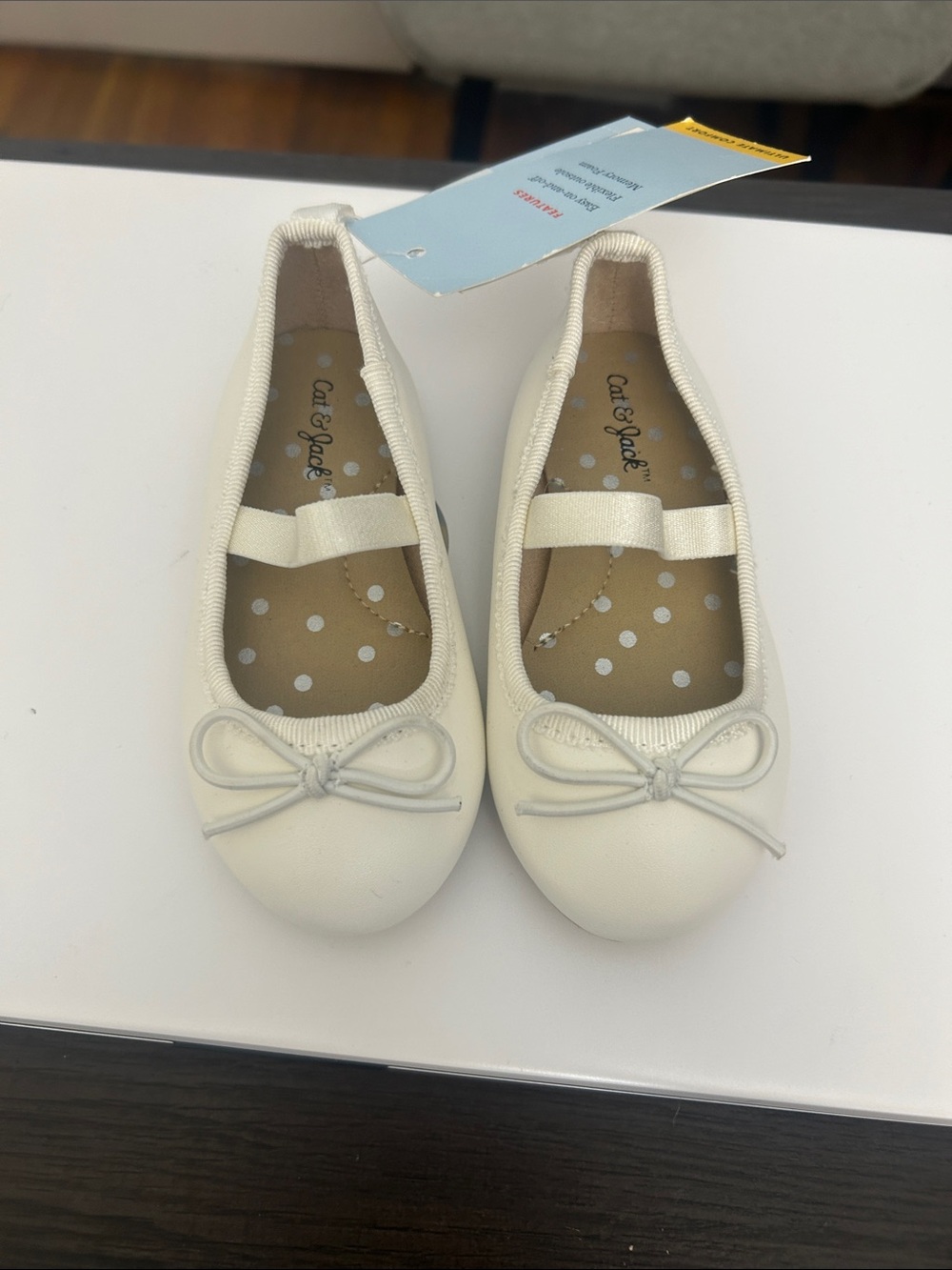 Cat & Jack Cream Girls' Bow Strap Ballet Flats